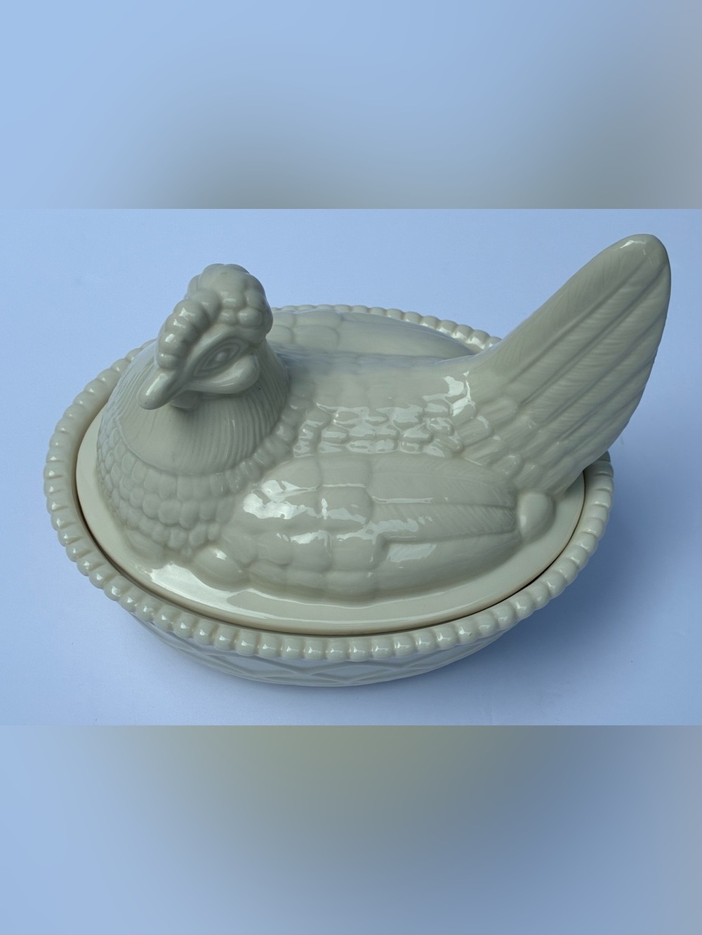 Large Ceramic Hen on Nest Covered Dish Farmhouse Chicken Cottage Decor